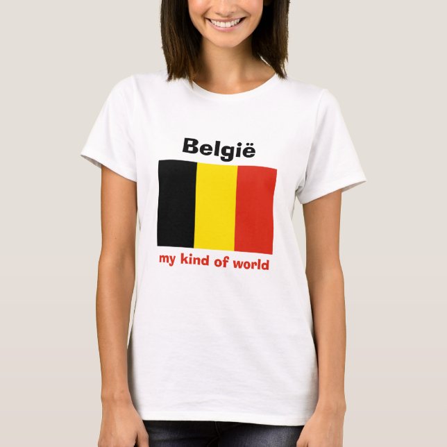 Camiseta da Bandeira da Bélgica + Mapa + Texto (Frente)