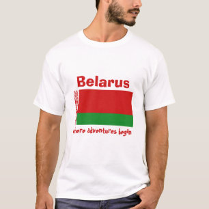 Camiseta da Bandeira da Bielorrússia + Mapa + Text