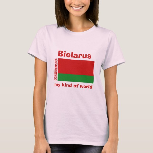 Camiseta da Bandeira da Bielorrússia + Mapa + Text (Frente)