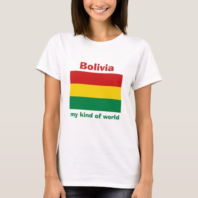 Camiseta da Bandeira da Bolívia + Mapa + Texto (Frente)