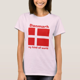 Camiseta da Bandeira da Dinamarca + Mapa + Texto