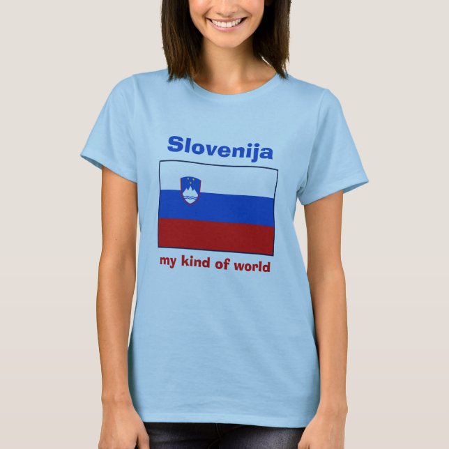 Camiseta da Bandeira da Eslovênia + Mapa + Texto (Frente)