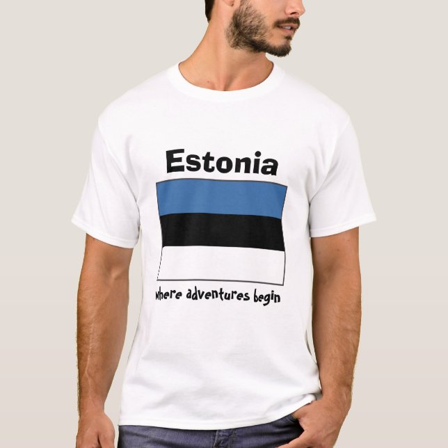 Camiseta da Bandeira da Estônia + Mapa + Texto (Frente)