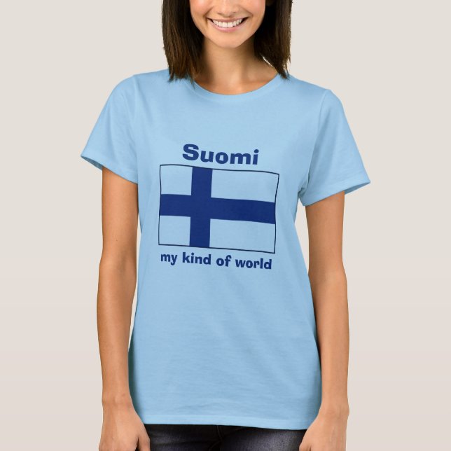 Camiseta da Bandeira da Finlândia + Mapa + Texto (Frente)
