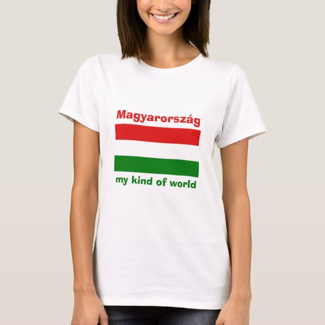 Camiseta da Bandeira da Hungria + Mapa + Texto (Frente)