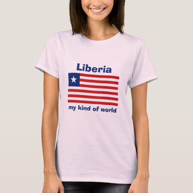 Camiseta da Bandeira da Libéria + Mapa + Texto (Frente)