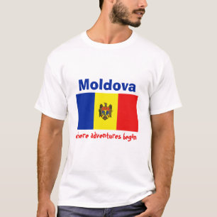 Camiseta da Bandeira da Moldávia + Mapa + Texto