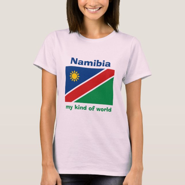 Camiseta da Bandeira da Namíbia + Mapa + Texto (Frente)