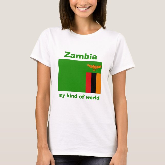 Camiseta da Bandeira da Zâmbia + Mapa + Texto (Frente)