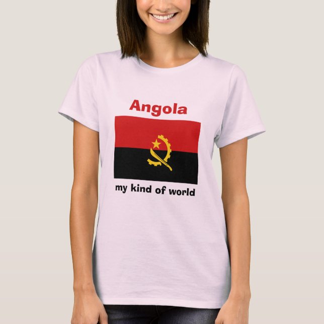 Camiseta da Bandeira de Angola + Mapa + Texto (Frente)