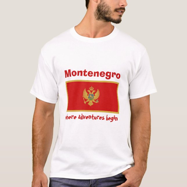 Camiseta da Bandeira de Montenegro + Mapa + Texto (Frente)