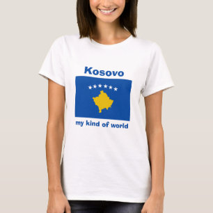 Camiseta da Bandeira do Kosovo + Mapa + Texto