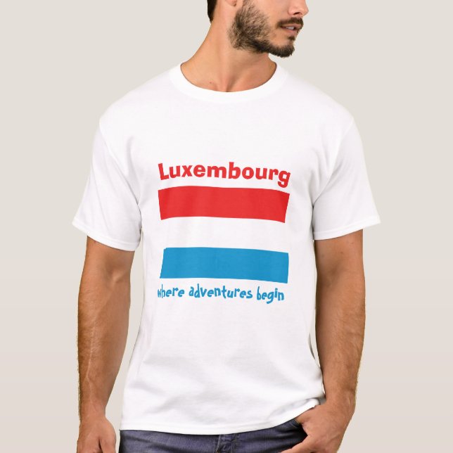 Camiseta da Bandeira do Luxemburgo + Mapa + Texto (Frente)