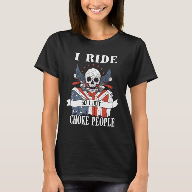 Camiseta Da Bandeira Dos EUA Eu Ando De Moto Para  (Frente)