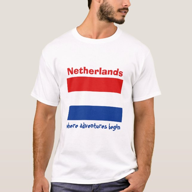 Camiseta da Bandeira dos Países Baixos + Mapa + Te (Frente)