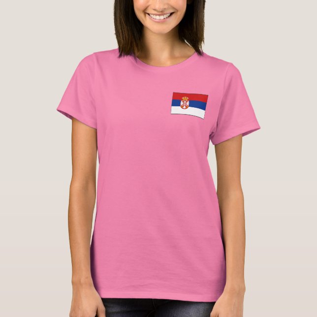 Camiseta da Bandeira e Mapa da Sérvia (Frente)
