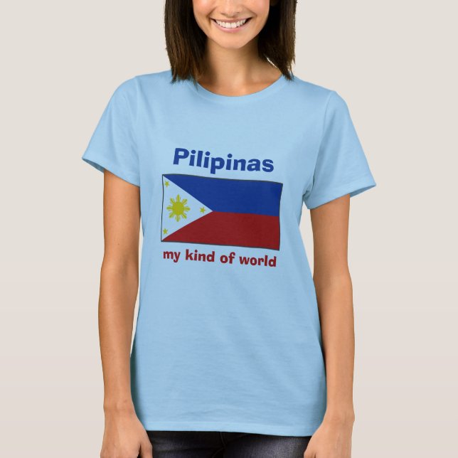 Camiseta da Bandeira e Mapa das Filipinas + Texto (Frente)