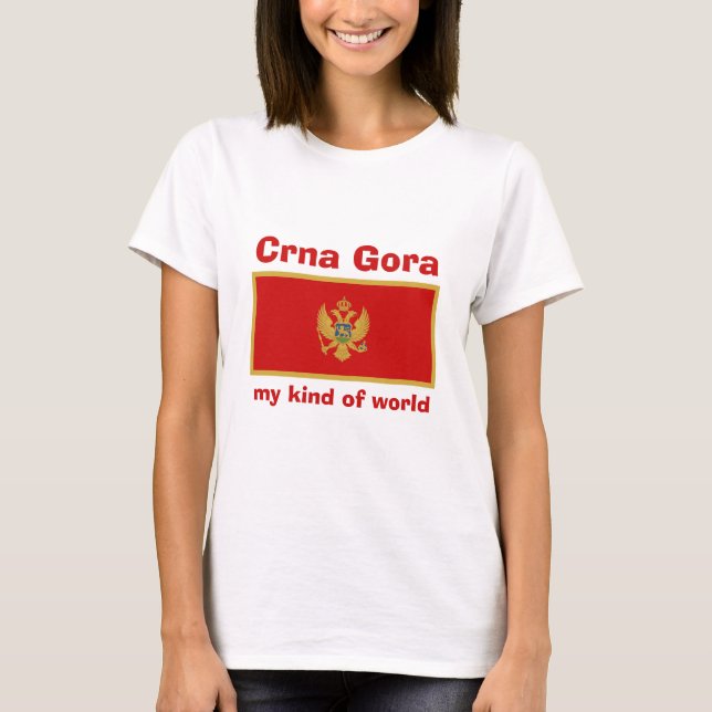 Camiseta da Bandeira e Mapa de Montenegro + Texto (Frente)
