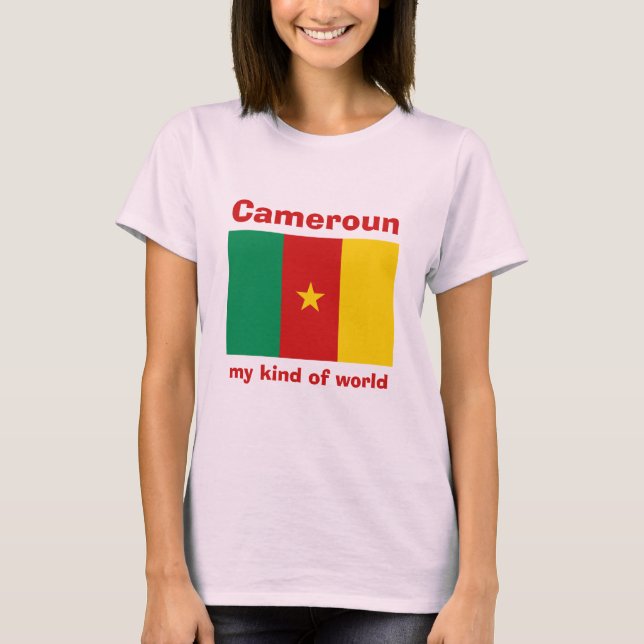 Camiseta da Bandeira e Mapa do Camarões + Texto (Frente)