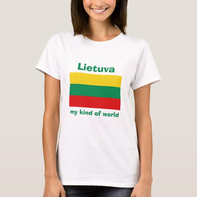 Camiseta da Bandeira+Mapa+Texto da Lituânia (Frente)