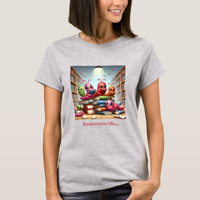Camiseta da biblioteca escolar Bookworm Life (Frente)