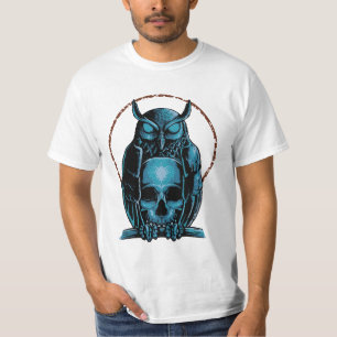 Camiseta da Caveira de Coruja Azul Mística