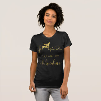 Camiseta da chihuahua da folha preta e Dourado