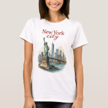 Camiseta da Cidade de Nova York – Estátua e Silhue