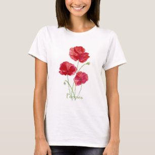 Camiseta Da flor vermelha da papoila da aguarela pintura