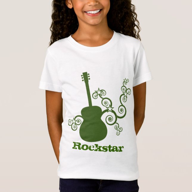 Camiseta da Garota do Violão Rockstar, Verde (Frente)
