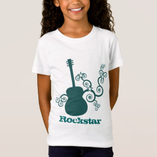 Camiseta da Garota-Violão Rockstar, Teal Escuro