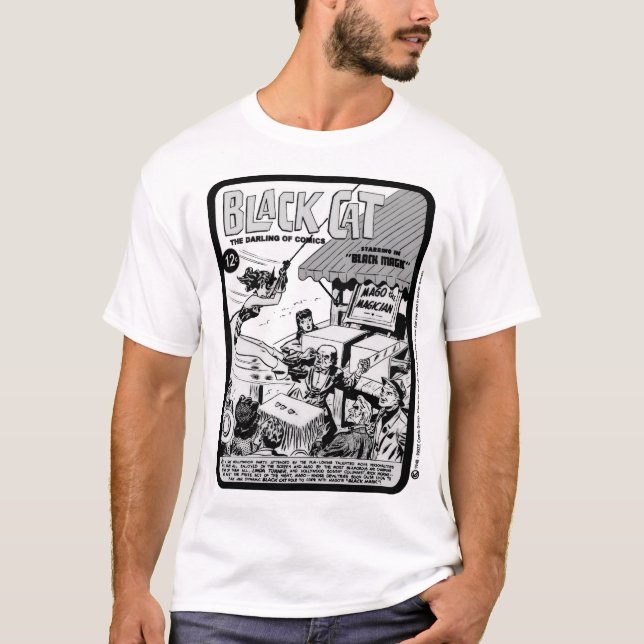 Camiseta da história em quadrinhos do Gato Preto d (Frente)