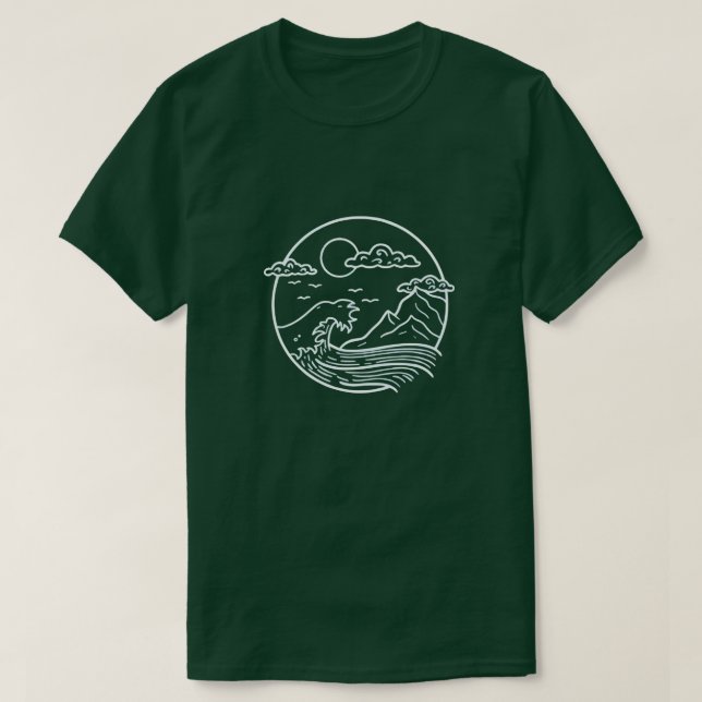 Camiseta da Lua da Montanha Onda Oceânica (Frente do Design)