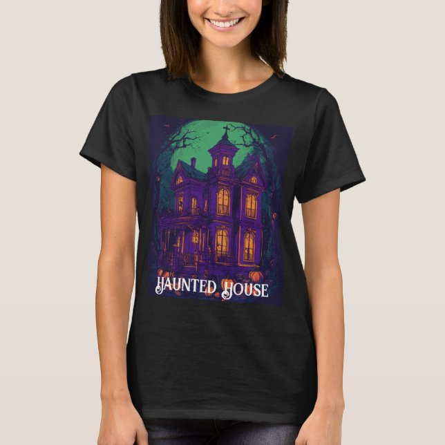 Camiseta da Lua de Bruxa Vintage Hunted House (Frente)
