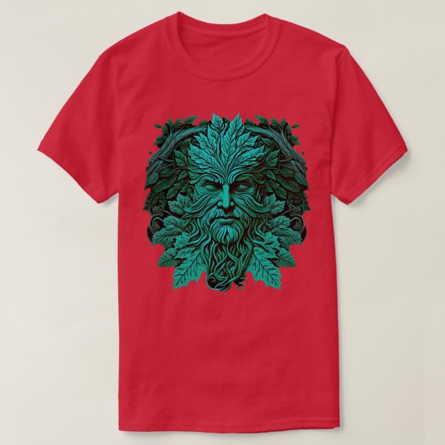 Camiseta Da Madeira Tradicional Pagan Celtic Greenman 12 (Frente do Design)