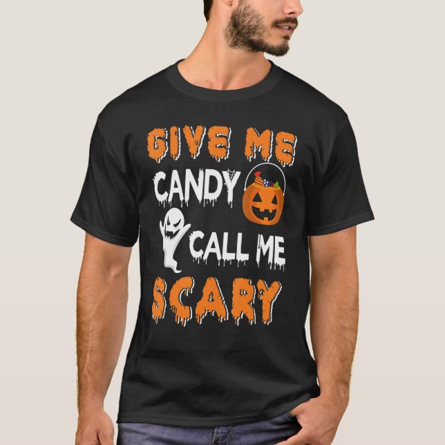 Camiseta Dá-Me O Candy Chame-Me Pumpkin De Halloween Assust (Frente)