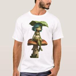 Camiseta da Menina Sapo Fofo Sentada no Cogumelo