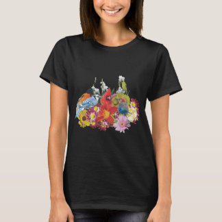 camiseta da mistura da flor/pássaro