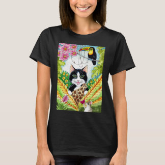 Camiseta da selva de orquídea de tucano de gato-ga
