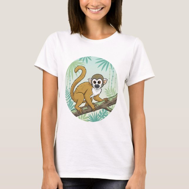 Camiseta da Selva do Macaco Esquilo Curioso (Frente)