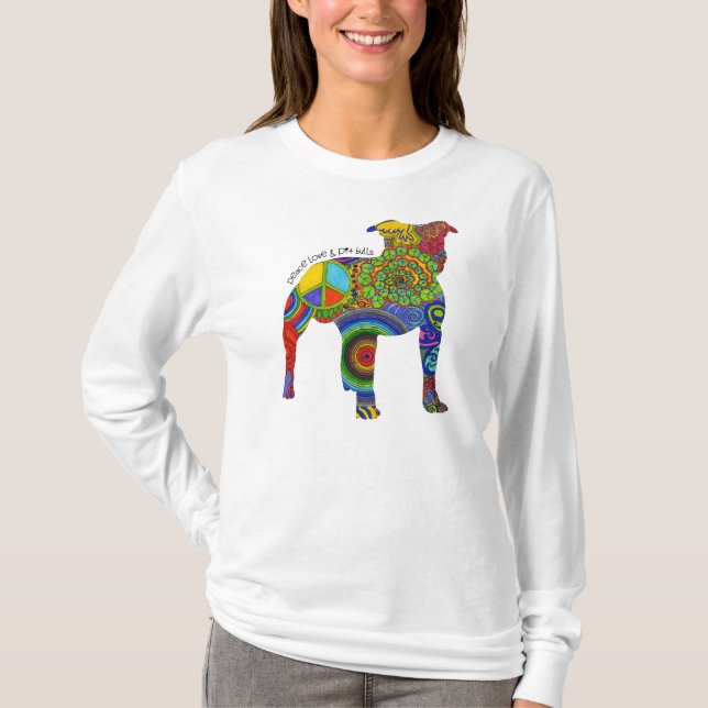 Camiseta Da "T do Flowy das mulheres do amor & dos pitbull (Frente)