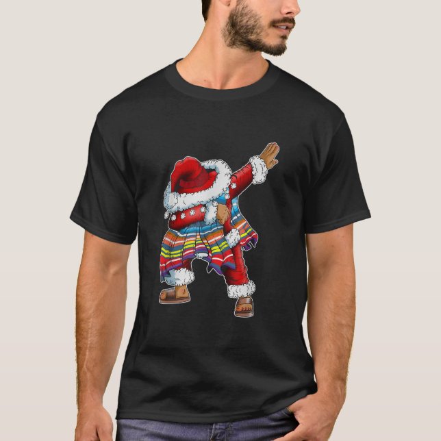 Camiseta Dab Papai Noel Com Poncho Mexicano Está Dabitando (Frente)