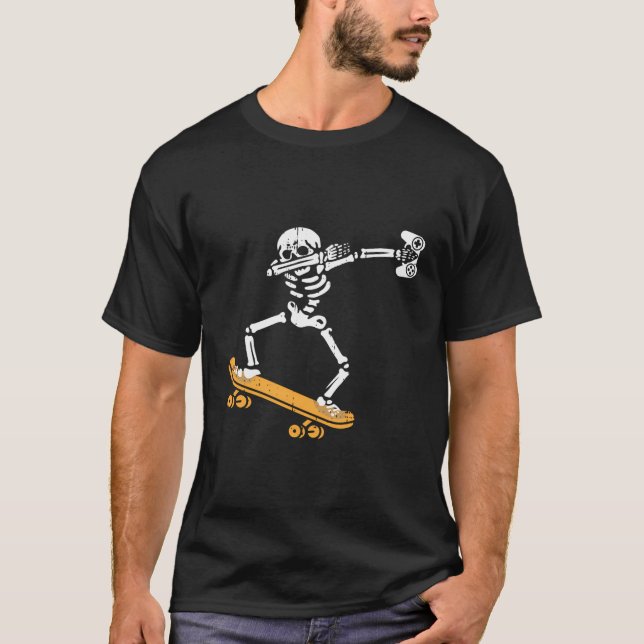 Camiseta Dab Skeleton Skateboard Gamer Costume Funny Hallow (Frente)