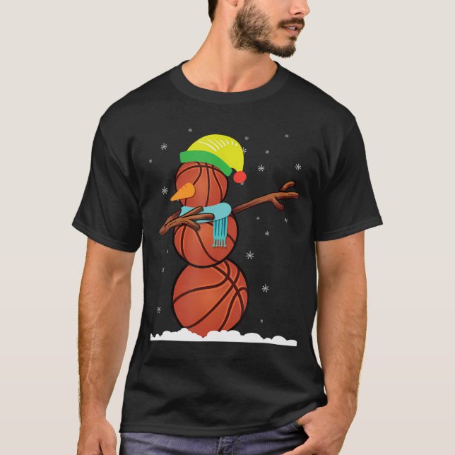 Camiseta Dab Snowman Feito De Bolas De Basquete Gif De Nata (Frente)