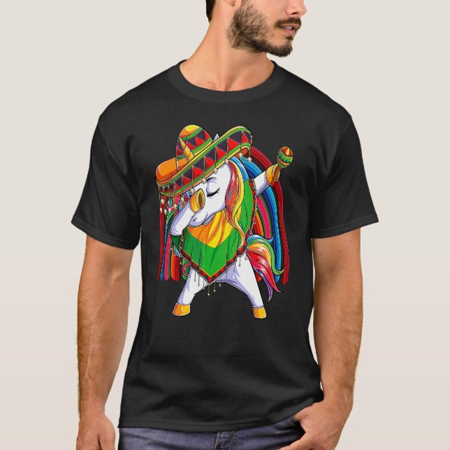 Camiseta Dab Unicorn Poncho Sombrero Cinco De Mayo Kids Gir (Frente)