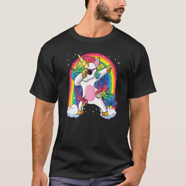 Camiseta Dab Unicorn Rainbow Boys Kids Men Dabbing Unicorn (Frente)