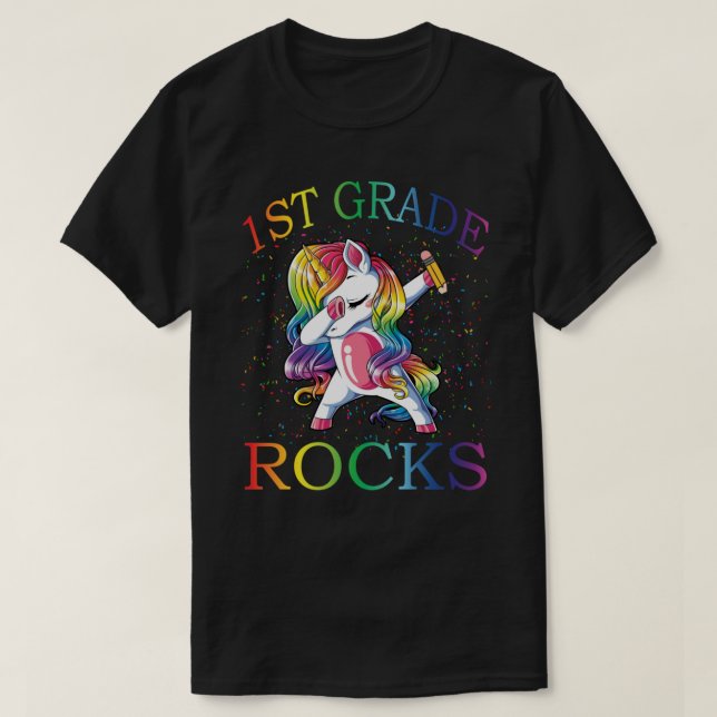 Camiseta Dabbing 1st Grade Teacher Unicorn Tshirt 1st day O (Frente do Design)