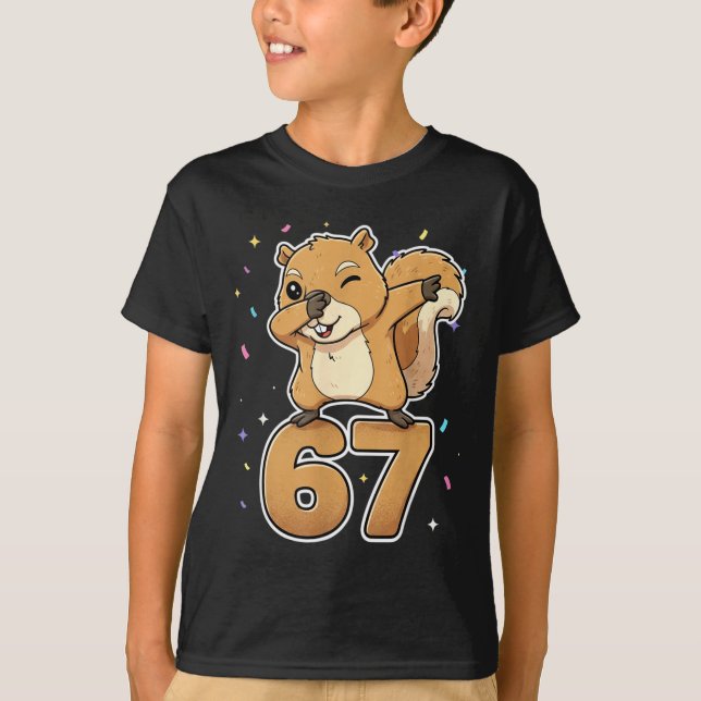 Camiseta Dabbing 67 Squirrel 67 Funny Six Seven Gen Z Slang (Frente)