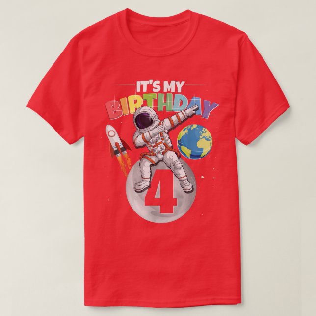 Camiseta Dabbing Astronaut 4th Birthday Boy Girl 4 Years 20 (Frente do Design)