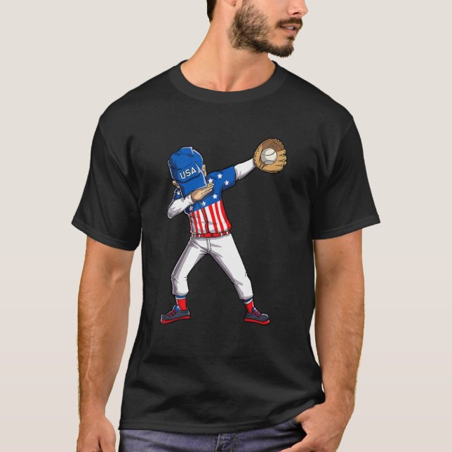 Camiseta Dabbing Baseball Player 4th Of July USA American F (Frente)